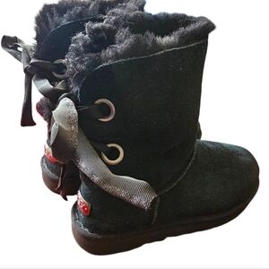 UGG CUSTOMIZABLE BAILEY BOW SHORT BLACK SUEDE WOMEN'S BOOTS SIZE US 8 Euc